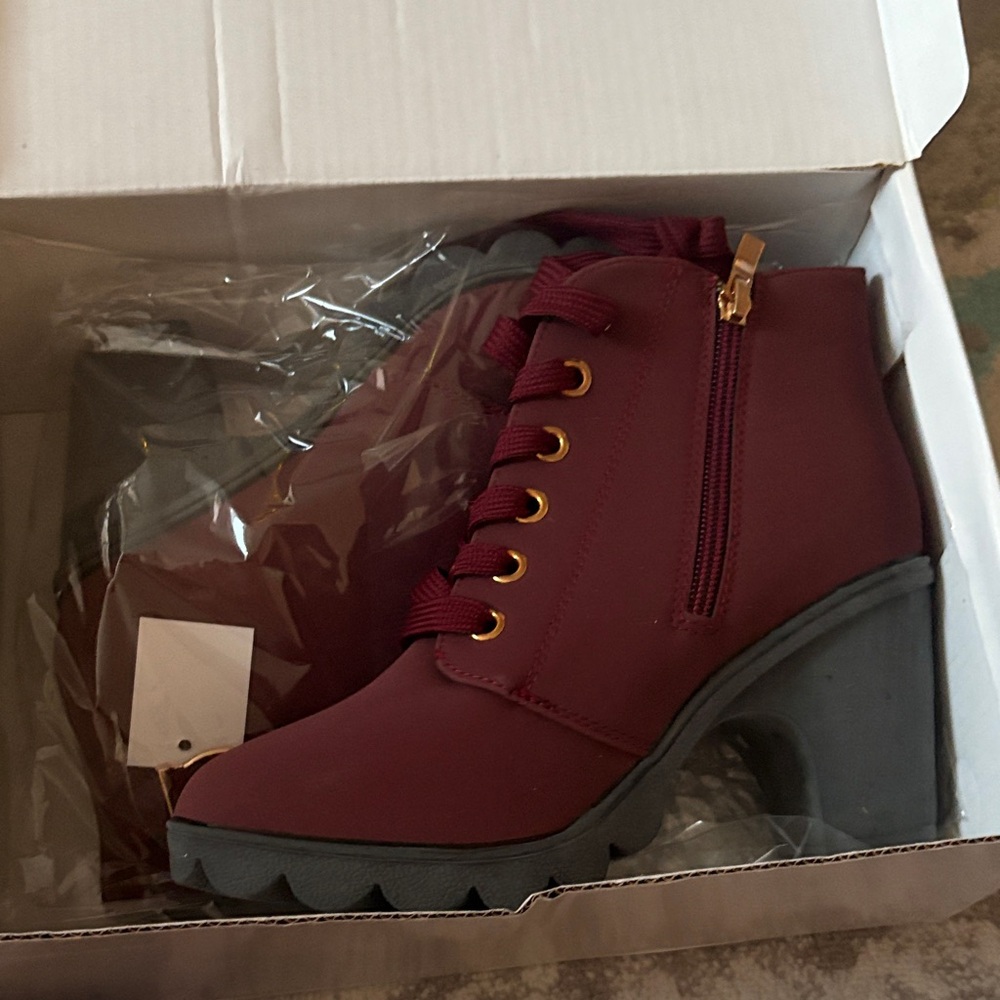 SHEIN Maroon Heeled Ankle Boots